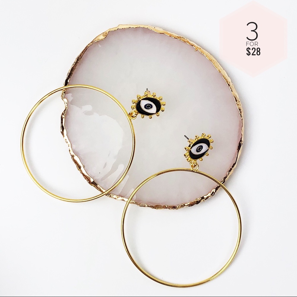 Evil eye large gold hoop earrings